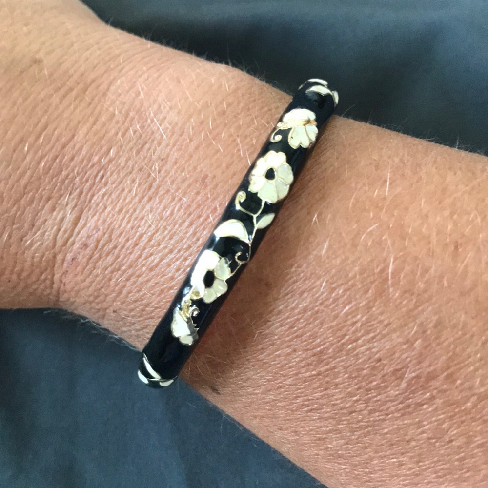 Black/cream gold enamel bracelet